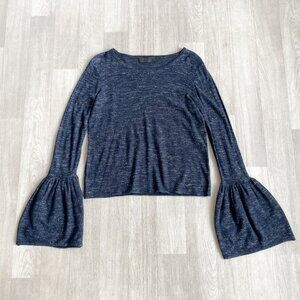 Co Wool Linen Sweater Bell Sleeves Navy Size Large